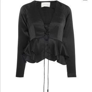 NWOT Alexis Reagan Lace-up Satin Peplum Blouse